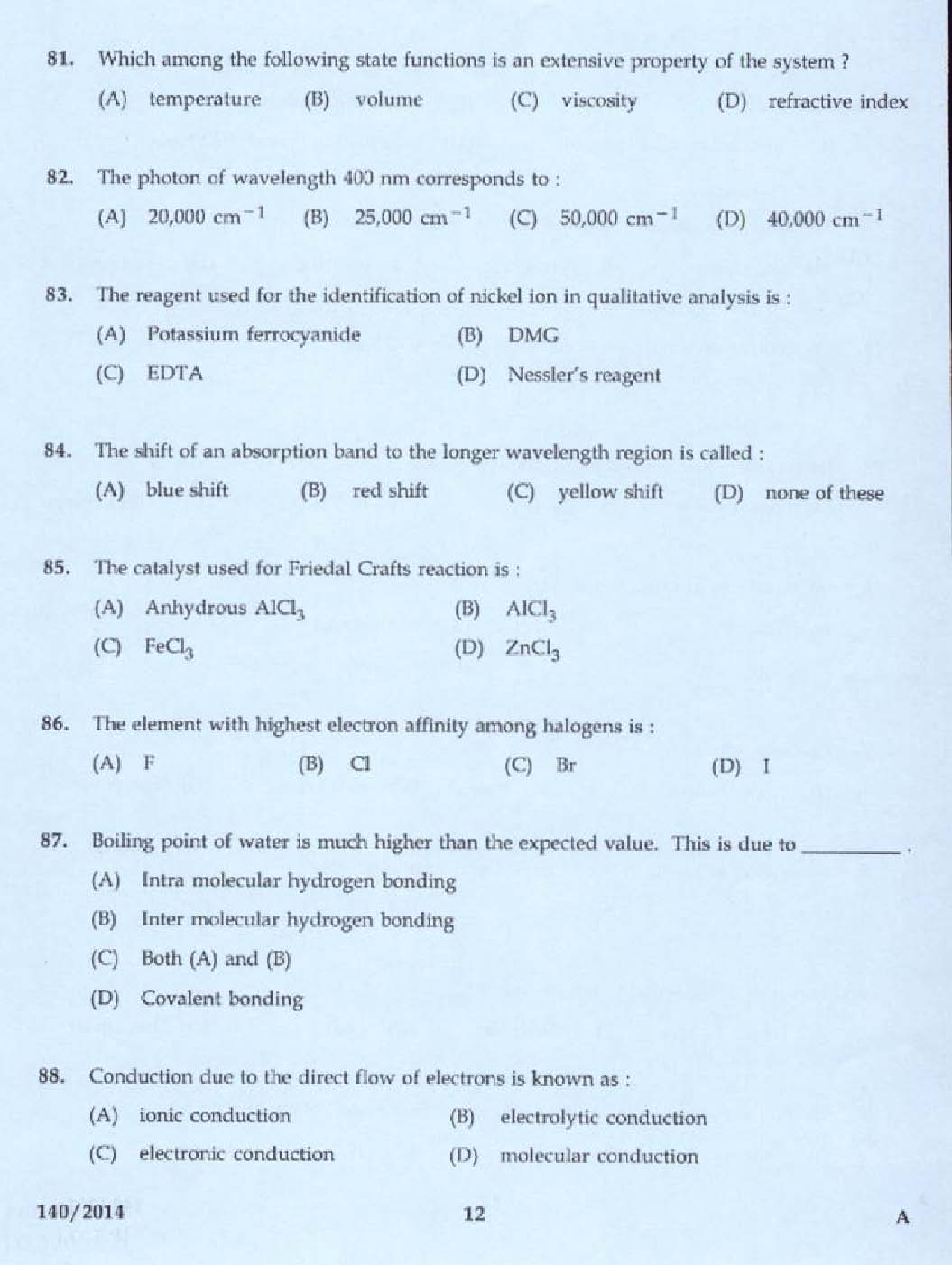 KPSC Laboratory Assistant Factory Exam 2014 Code 1402014 10