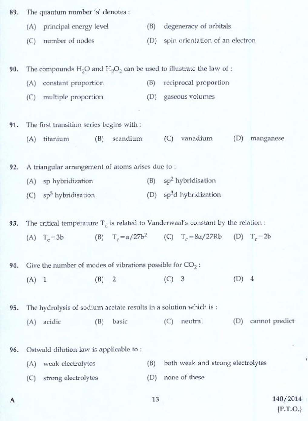 KPSC Laboratory Assistant Factory Exam 2014 Code 1402014 11