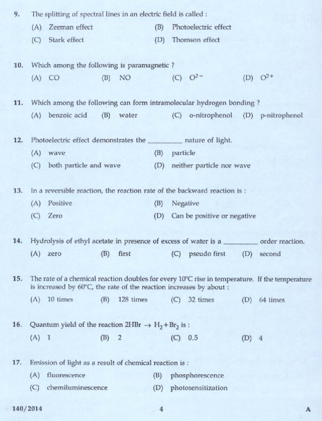 KPSC Laboratory Assistant Factory Exam 2014 Code 1402014 2