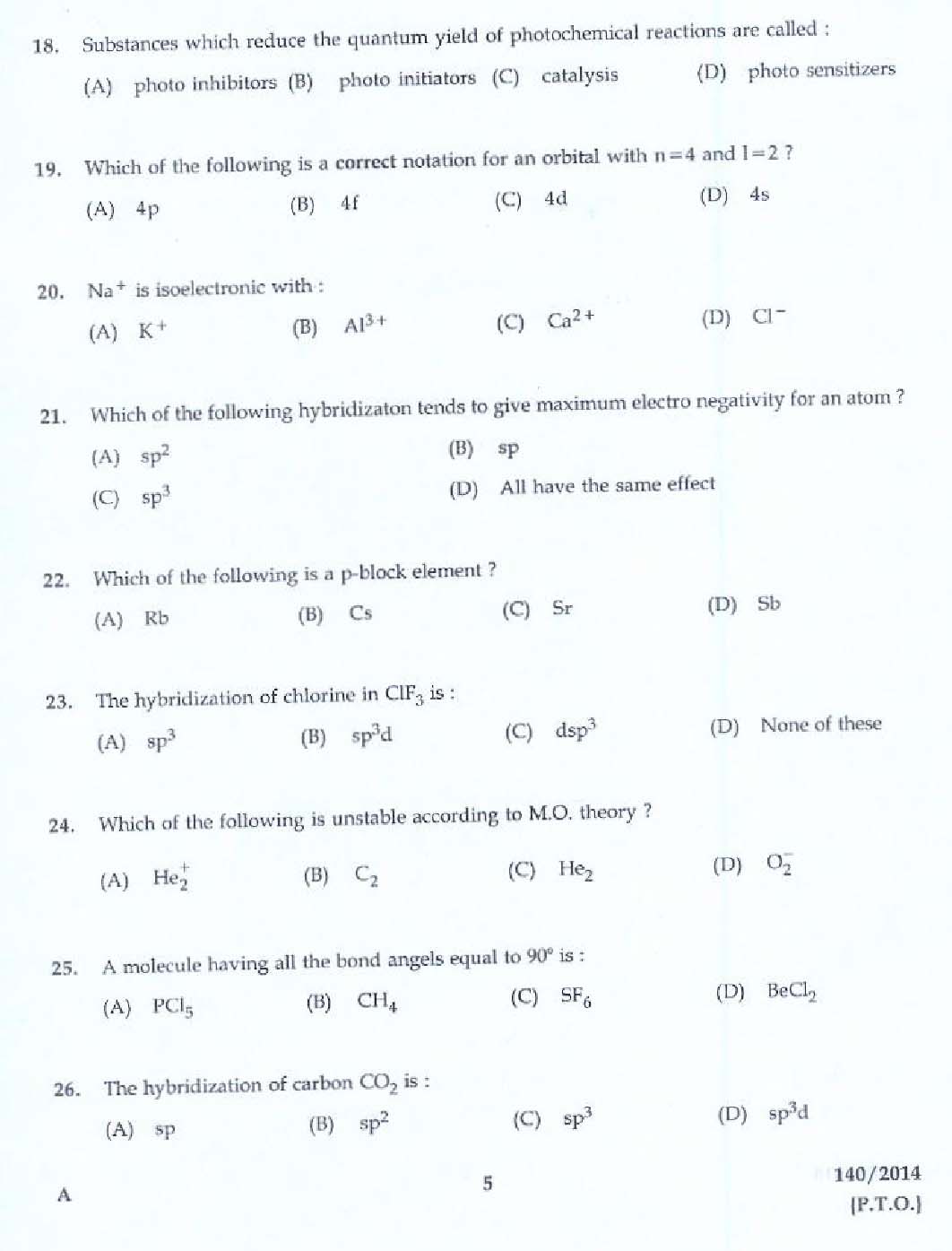 KPSC Laboratory Assistant Factory Exam 2014 Code 1402014 3