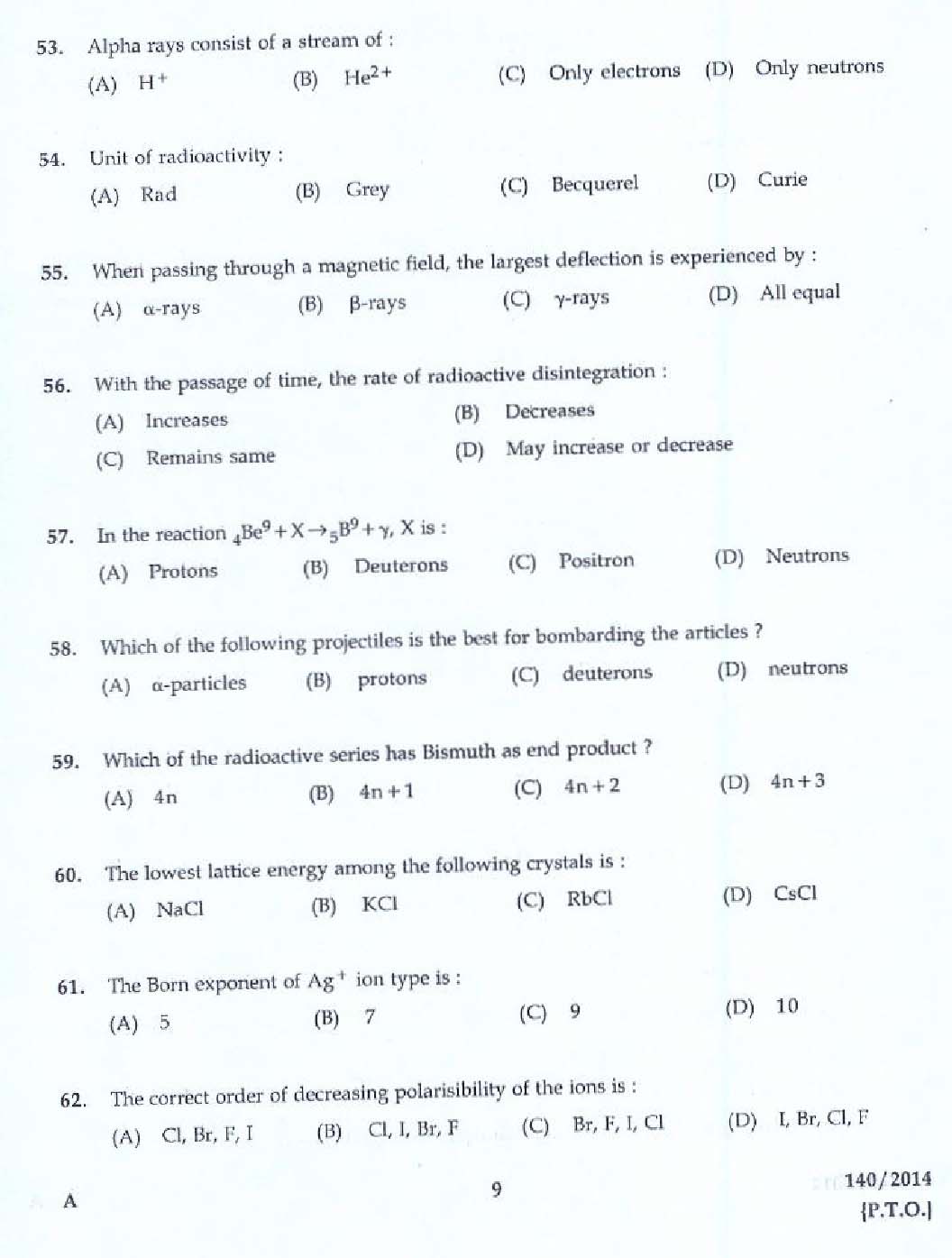 KPSC Laboratory Assistant Factory Exam 2014 Code 1402014 7