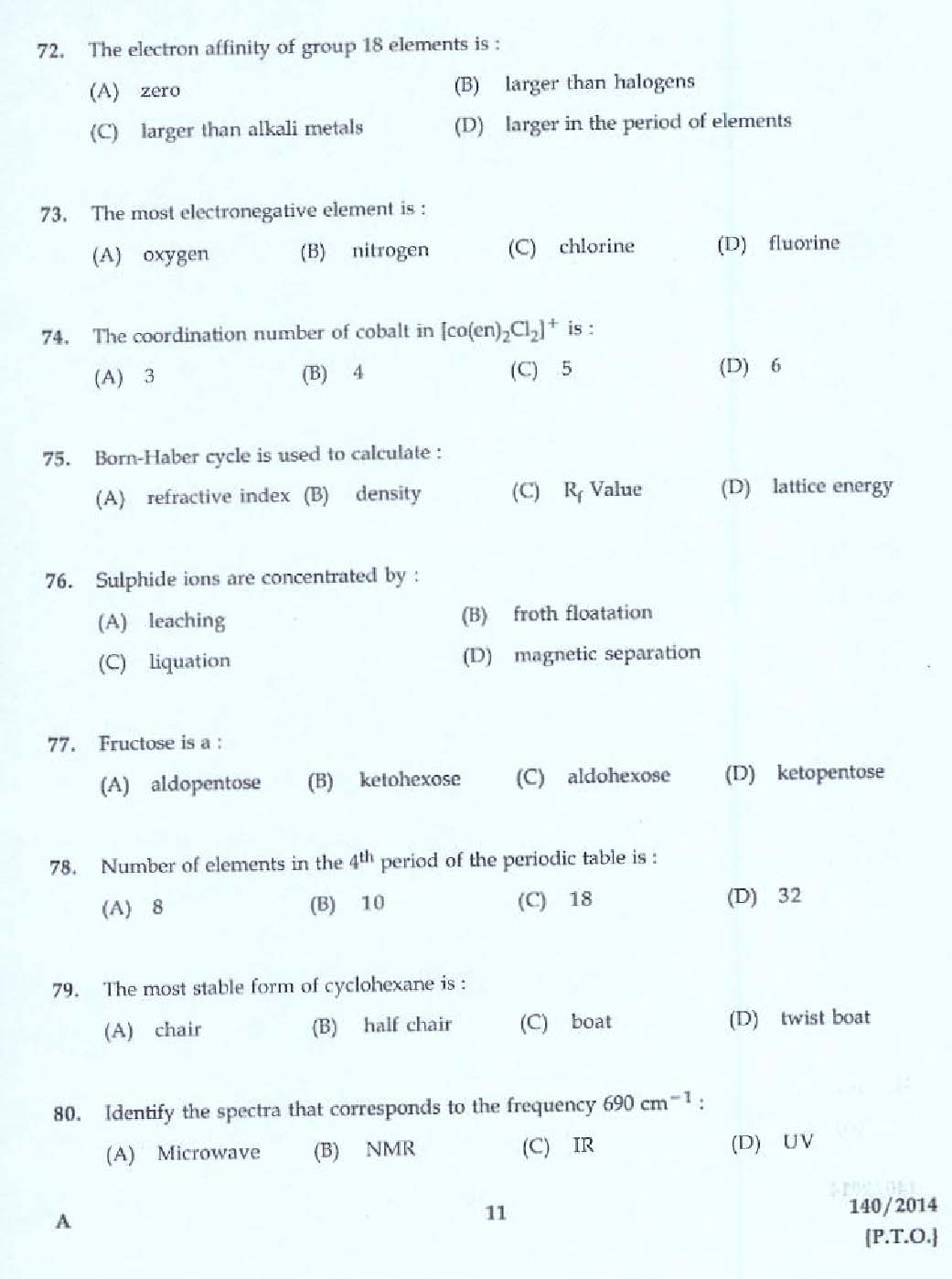 KPSC Laboratory Assistant Factory Exam 2014 Code 1402014 9