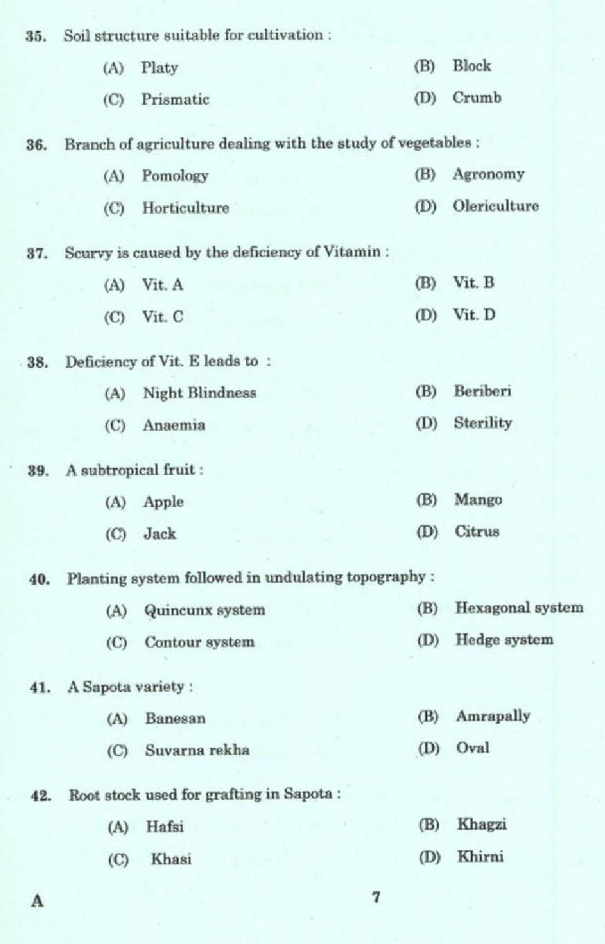 KPSC Laboratory Technical Assistant Agriculture Exam 2014 Code 1922014 5