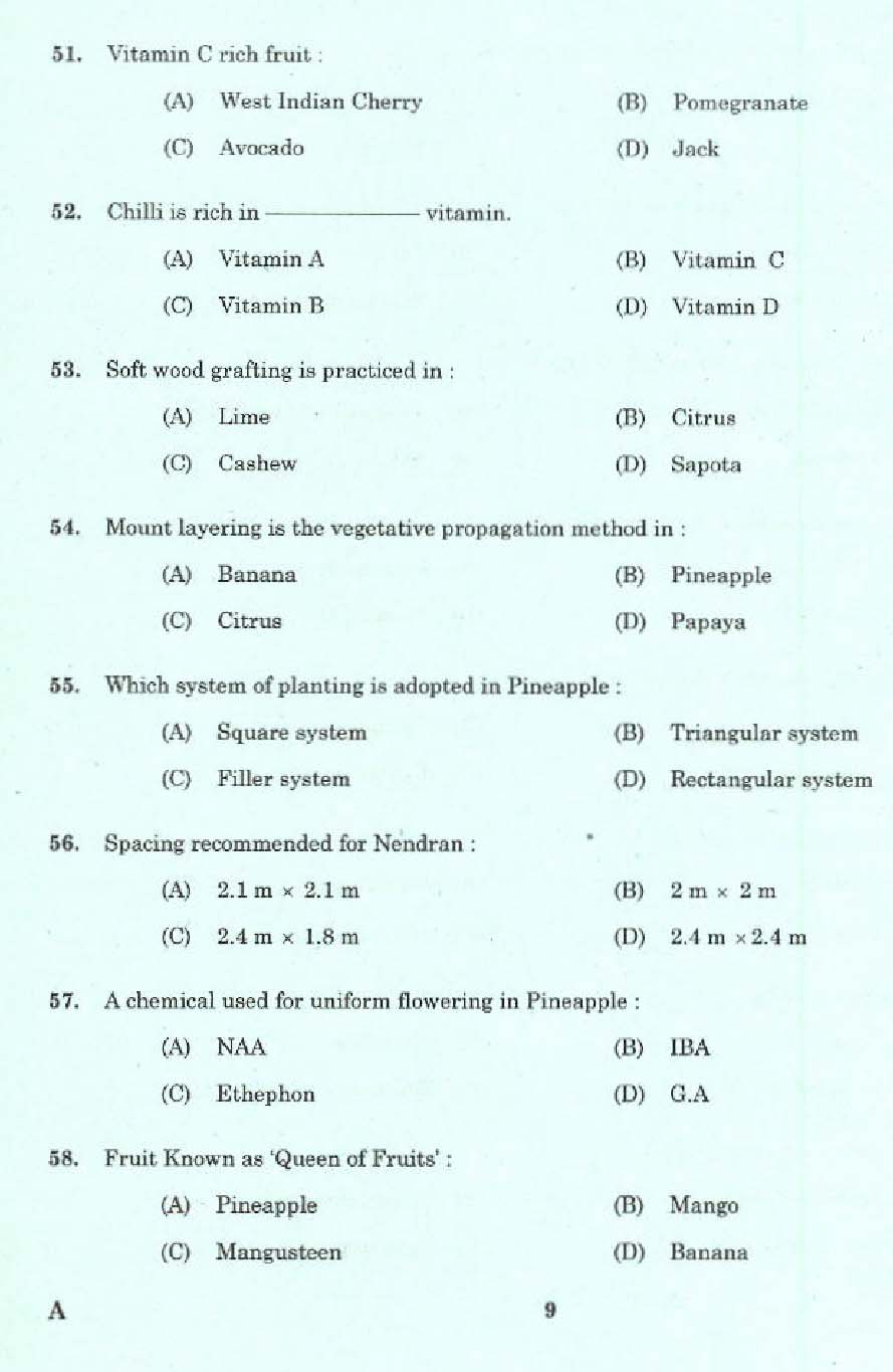 KPSC Laboratory Technical Assistant Agriculture Exam 2014 Code 1922014 7