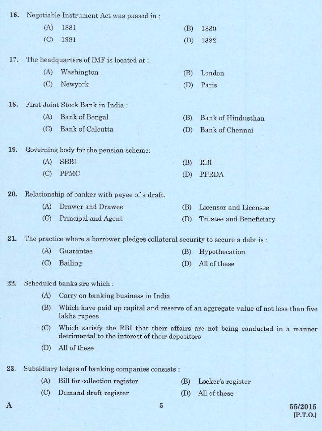 KPSC Laboratory Technical Assistant Banking Assistance Exam 2015 Code 552015 3