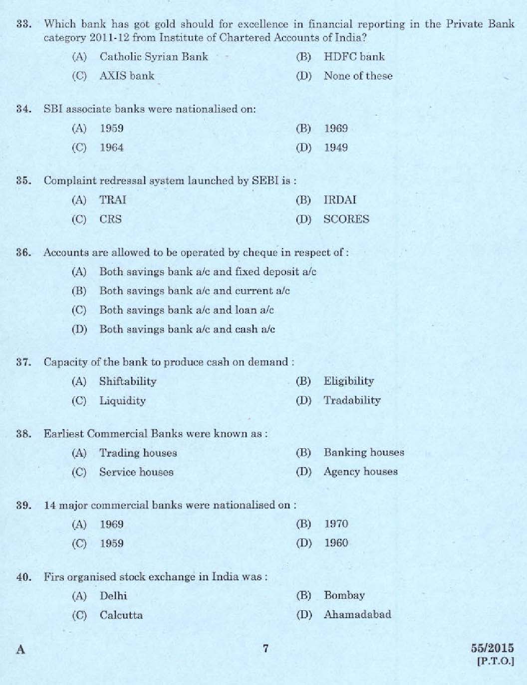 KPSC Laboratory Technical Assistant Banking Assistance Exam 2015 Code 552015 5