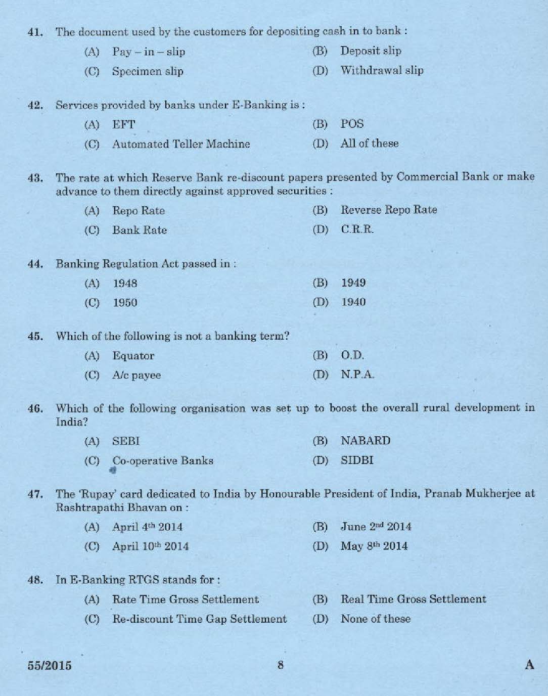 KPSC Laboratory Technical Assistant Banking Assistance Exam 2015 Code 552015 6