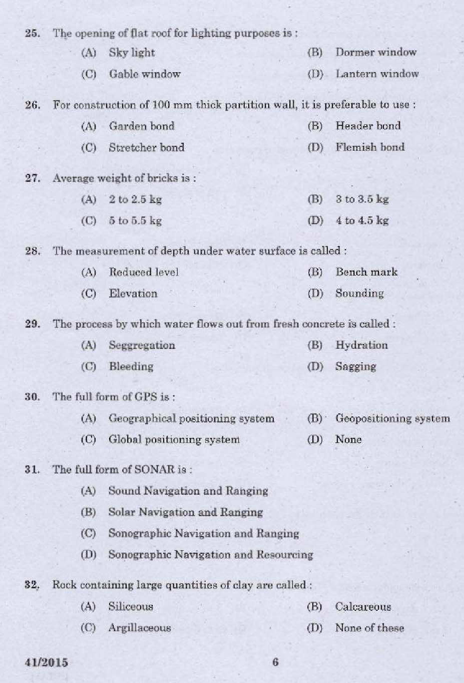 KPSC Laboratory Technical Assistant Civil Exam 2015 Code 412015 4