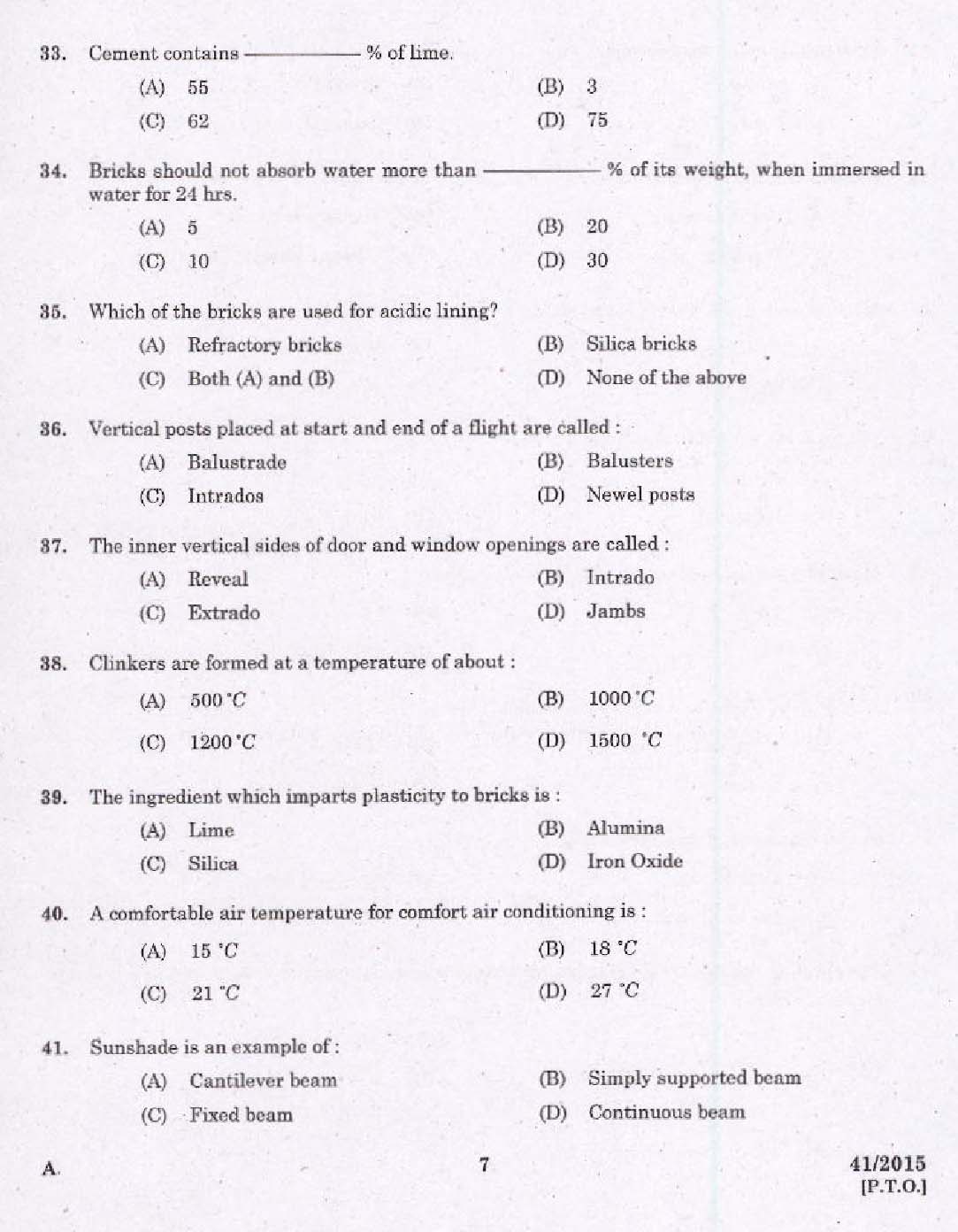 KPSC Laboratory Technical Assistant Civil Exam 2015 Code 412015 5