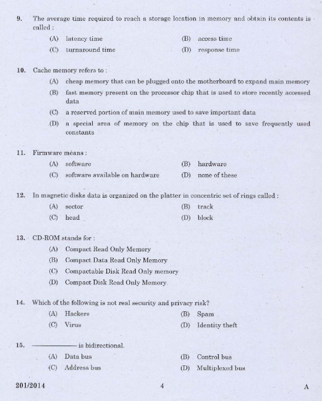 KPSC Laboratory Technical Assistant Computer Application Exam 2014 2