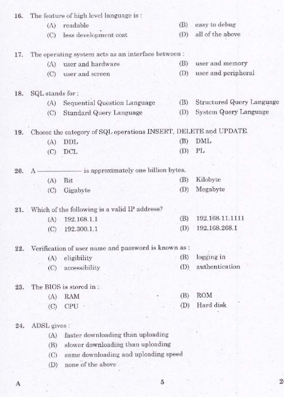 KPSC Laboratory Technical Assistant Computer Application Exam 2014 3