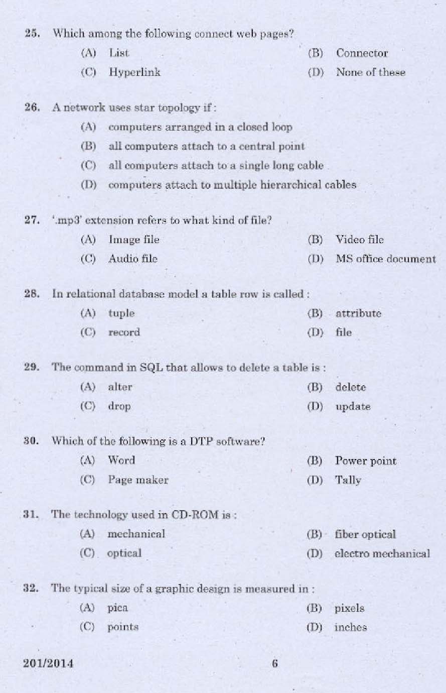 KPSC Laboratory Technical Assistant Computer Application Exam 2014 4