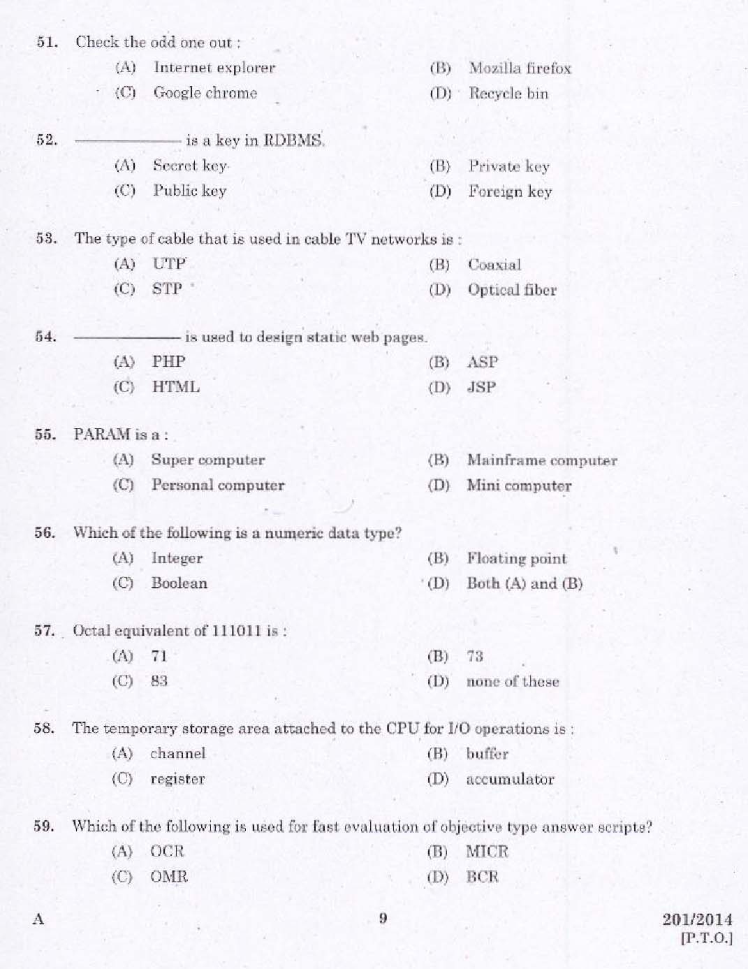 KPSC Laboratory Technical Assistant Computer Application Exam 2014 7