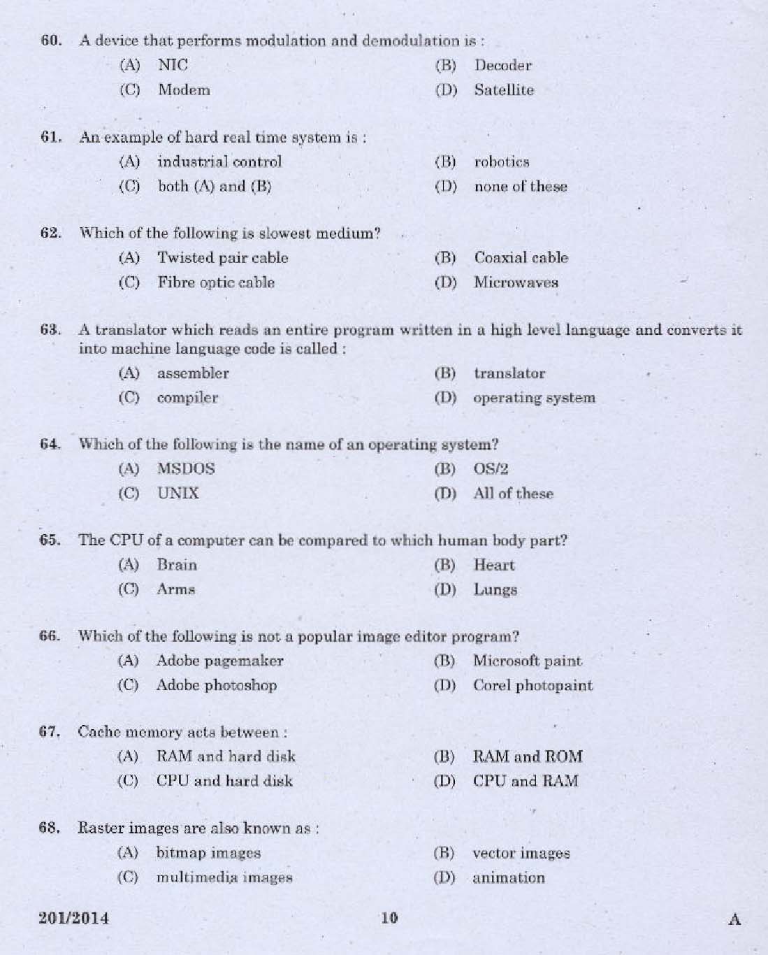 KPSC Laboratory Technical Assistant Computer Application Exam 2014 8