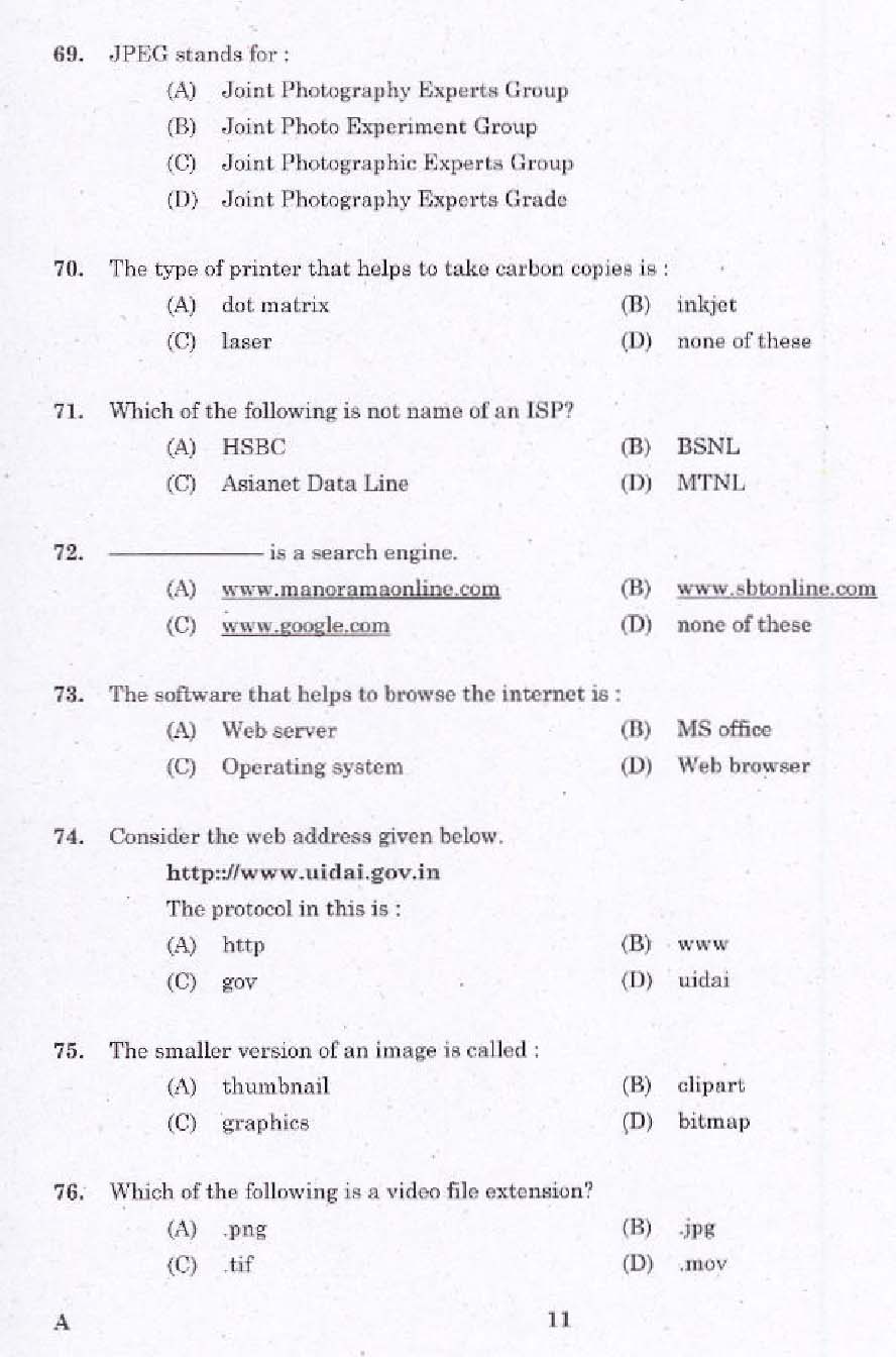 KPSC Laboratory Technical Assistant Computer Application Exam 2014 9