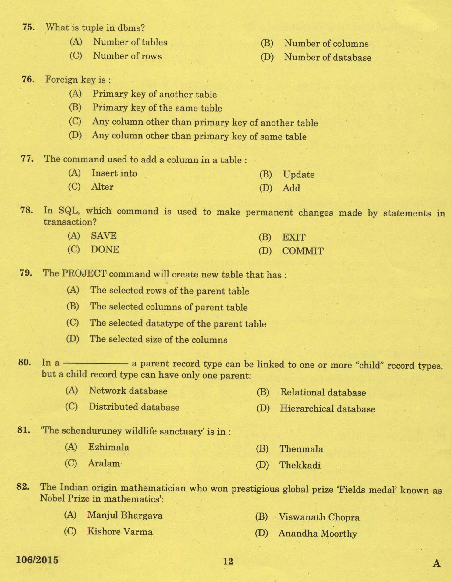 KPSC Laboratory Technical Assistant Computer Science Exam 2015 10