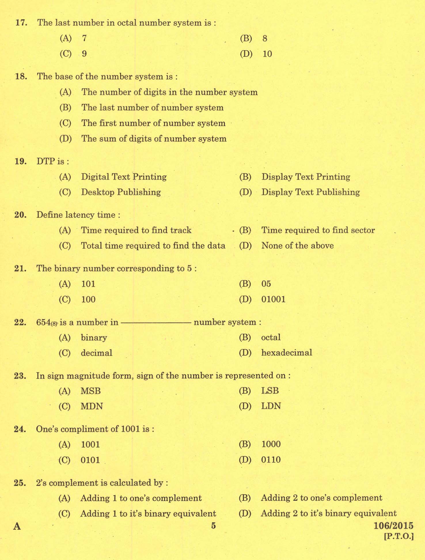 KPSC Laboratory Technical Assistant Computer Science Exam 2015 3