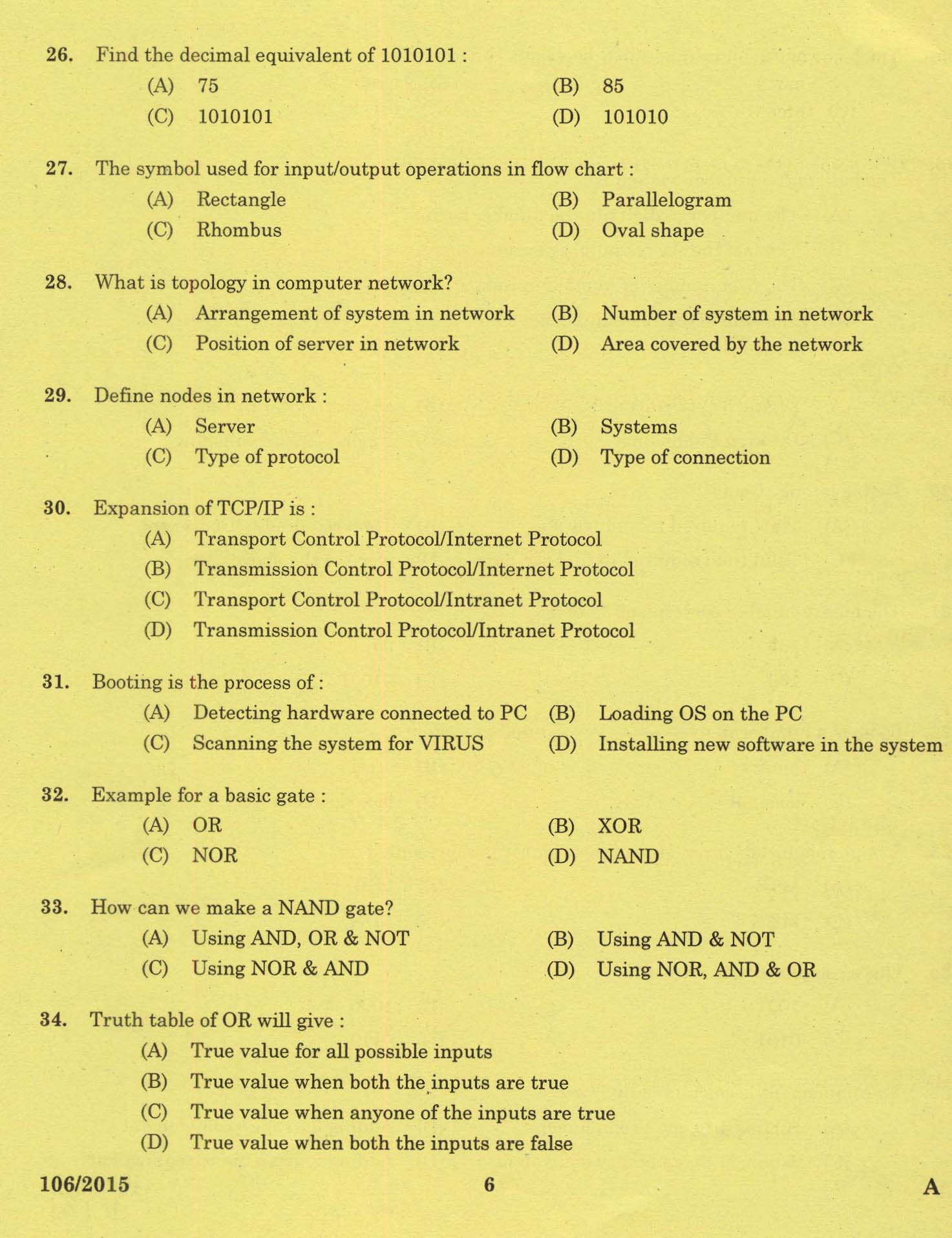 KPSC Laboratory Technical Assistant Computer Science Exam 2015 4