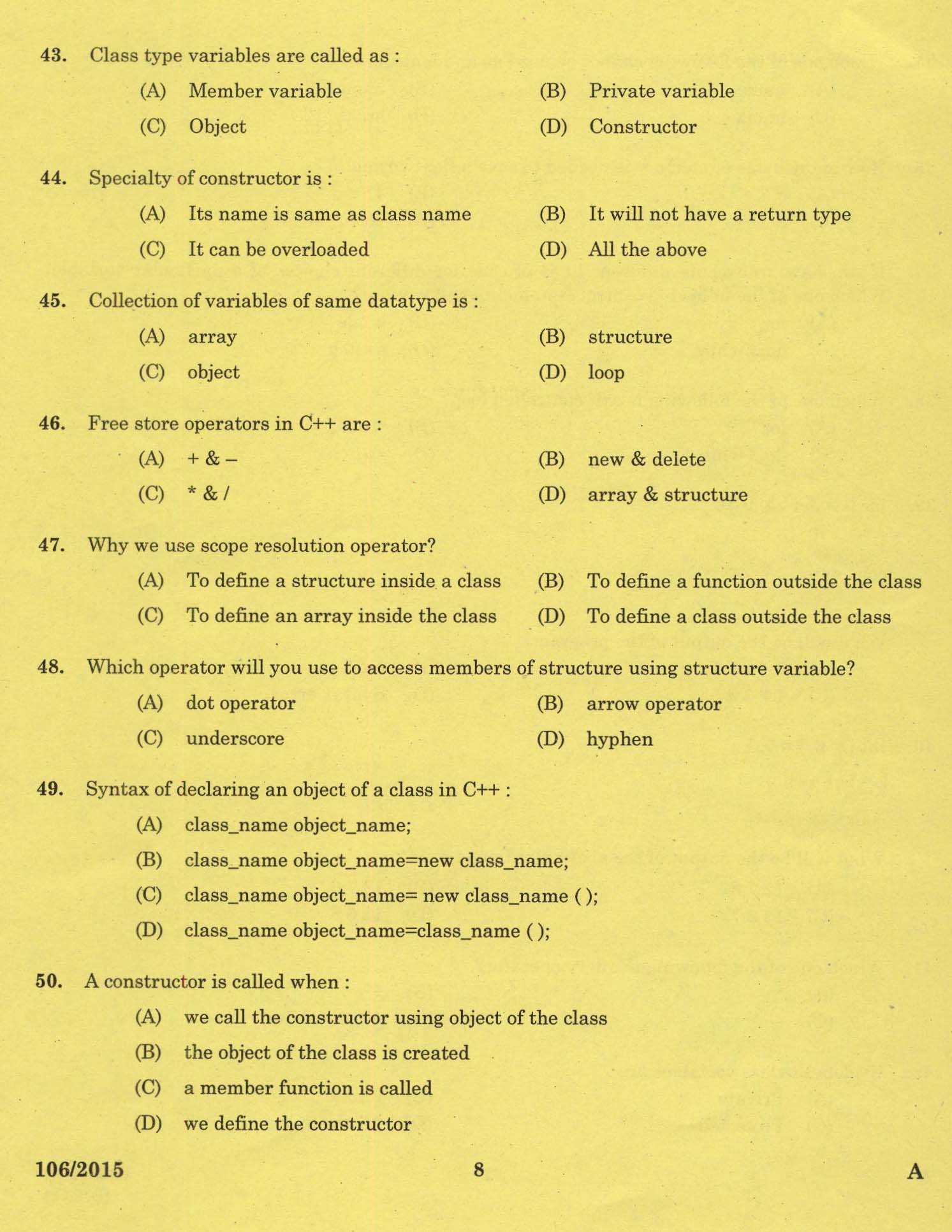 KPSC Laboratory Technical Assistant Computer Science Exam 2015 6