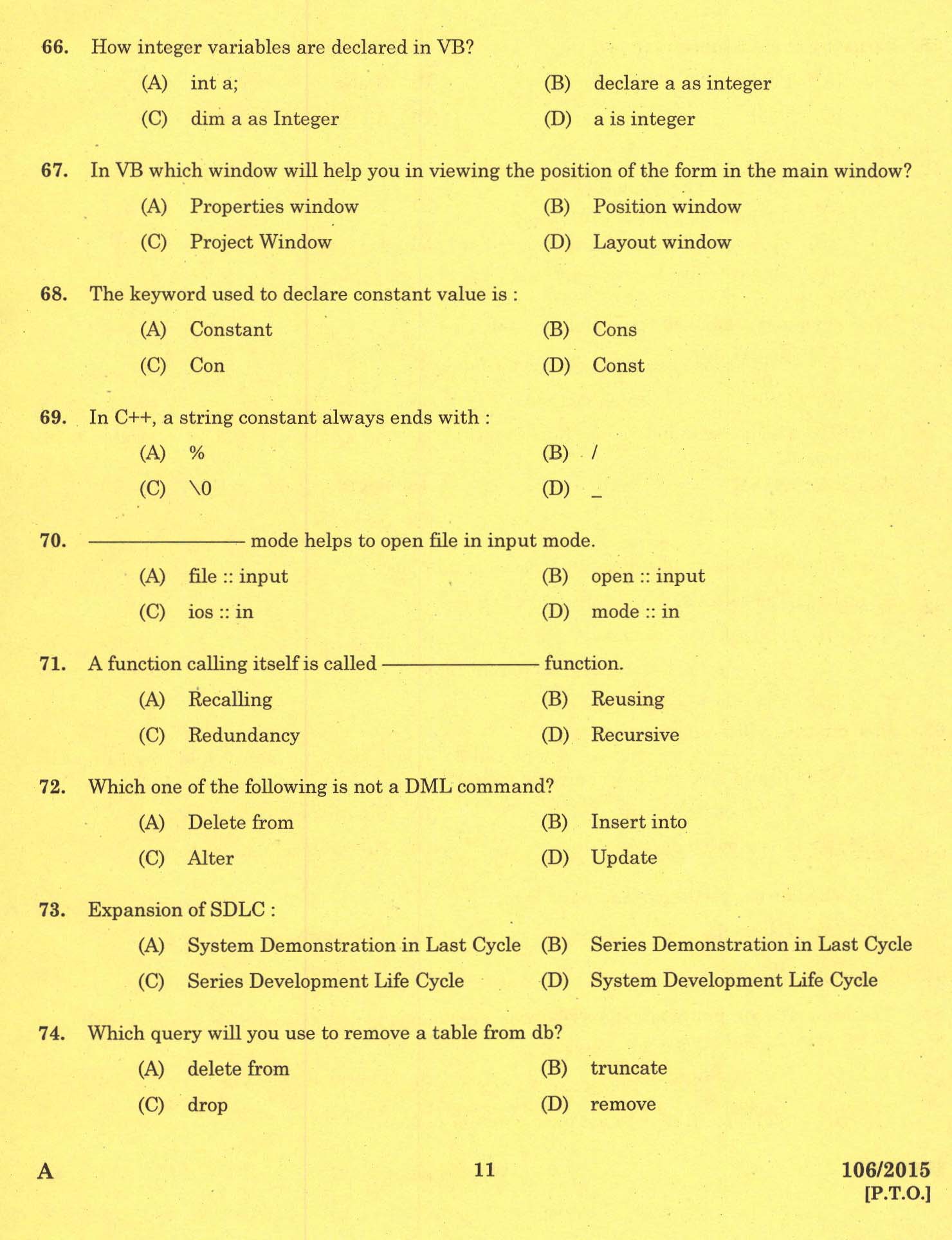 KPSC Laboratory Technical Assistant Computer Science Exam 2015 9