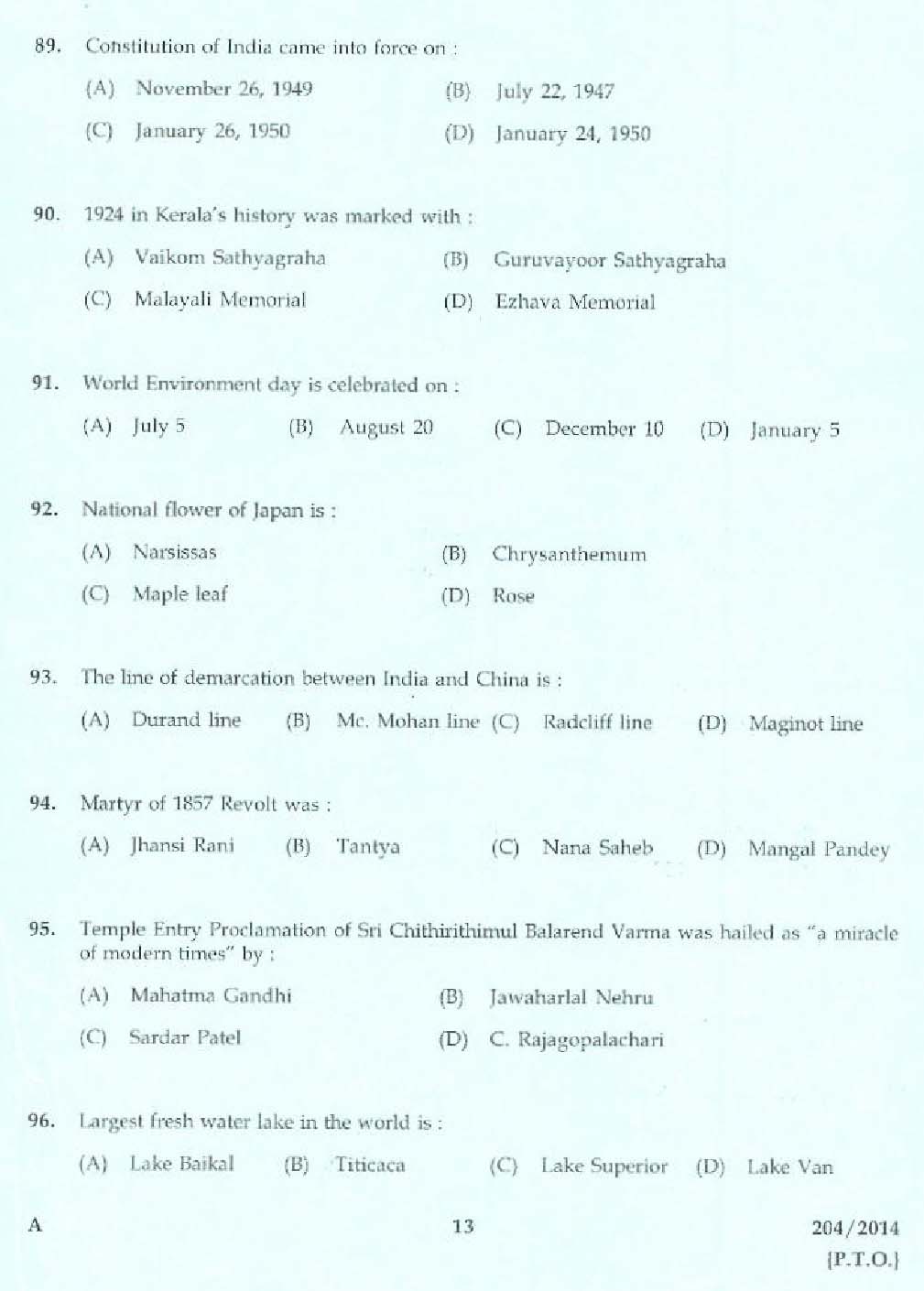 KPSC Laboratory Technical Assistant Live Stock Management Exam 2014 11