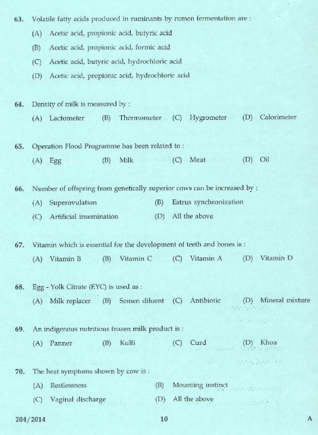 KPSC Laboratory Technical Assistant Live Stock Management Exam 2014 8