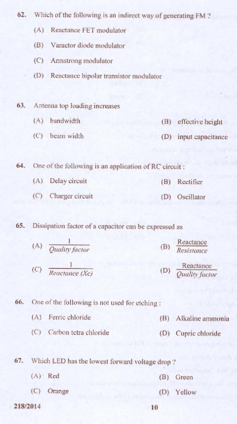 KPSC Laboratory Technical Assistant MRTV Exam 2014 Code 2182014 10