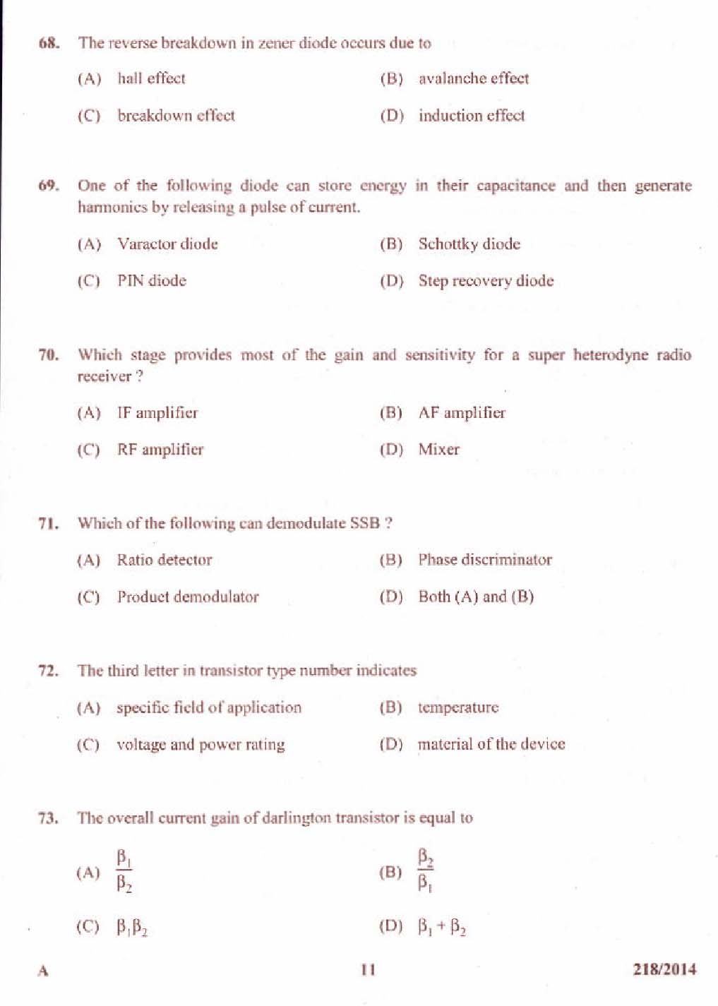 KPSC Laboratory Technical Assistant MRTV Exam 2014 Code 2182014 11