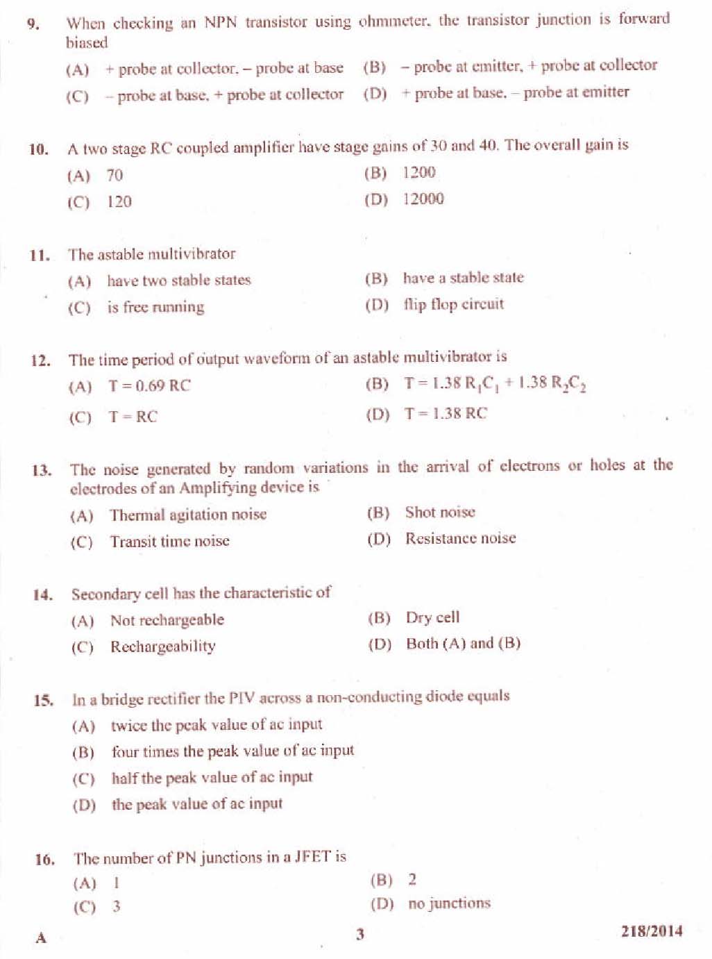 KPSC Laboratory Technical Assistant MRTV Exam 2014 Code 2182014 3