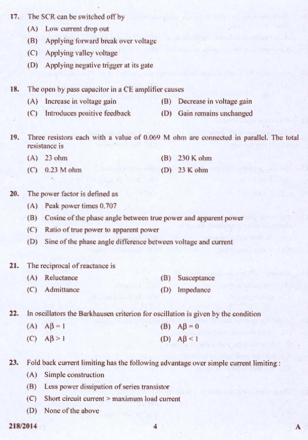 KPSC Laboratory Technical Assistant MRTV Exam 2014 Code 2182014 4