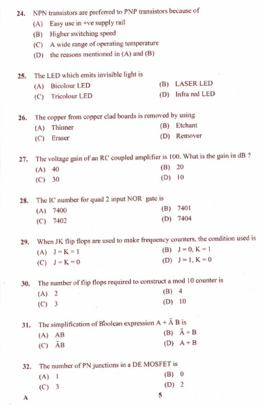 KPSC Laboratory Technical Assistant MRTV Exam 2014 Code 2182014 5