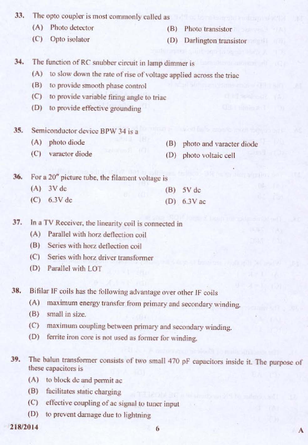 KPSC Laboratory Technical Assistant MRTV Exam 2014 Code 2182014 6