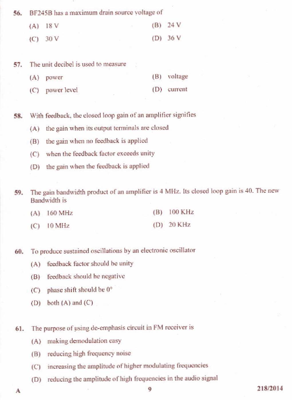 KPSC Laboratory Technical Assistant MRTV Exam 2014 Code 2182014 9