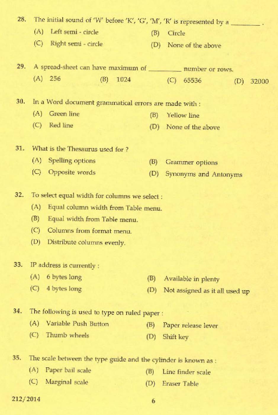 KPSC Laboratory Technical Assistant Office Secretaryship Exam 2014 4