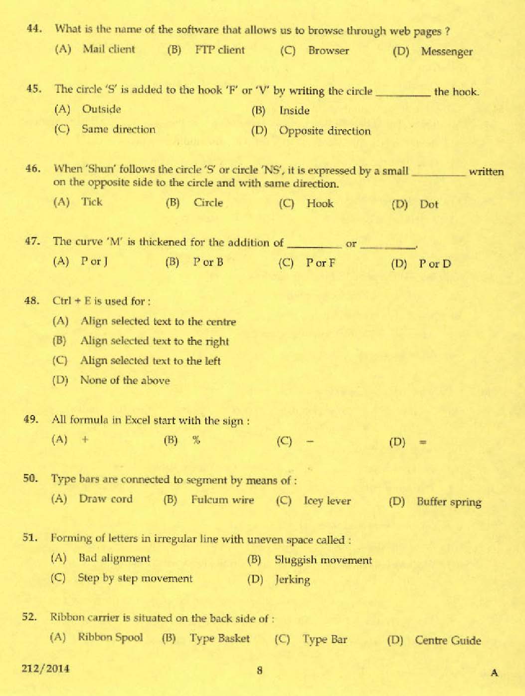 KPSC Laboratory Technical Assistant Office Secretaryship Exam 2014 6