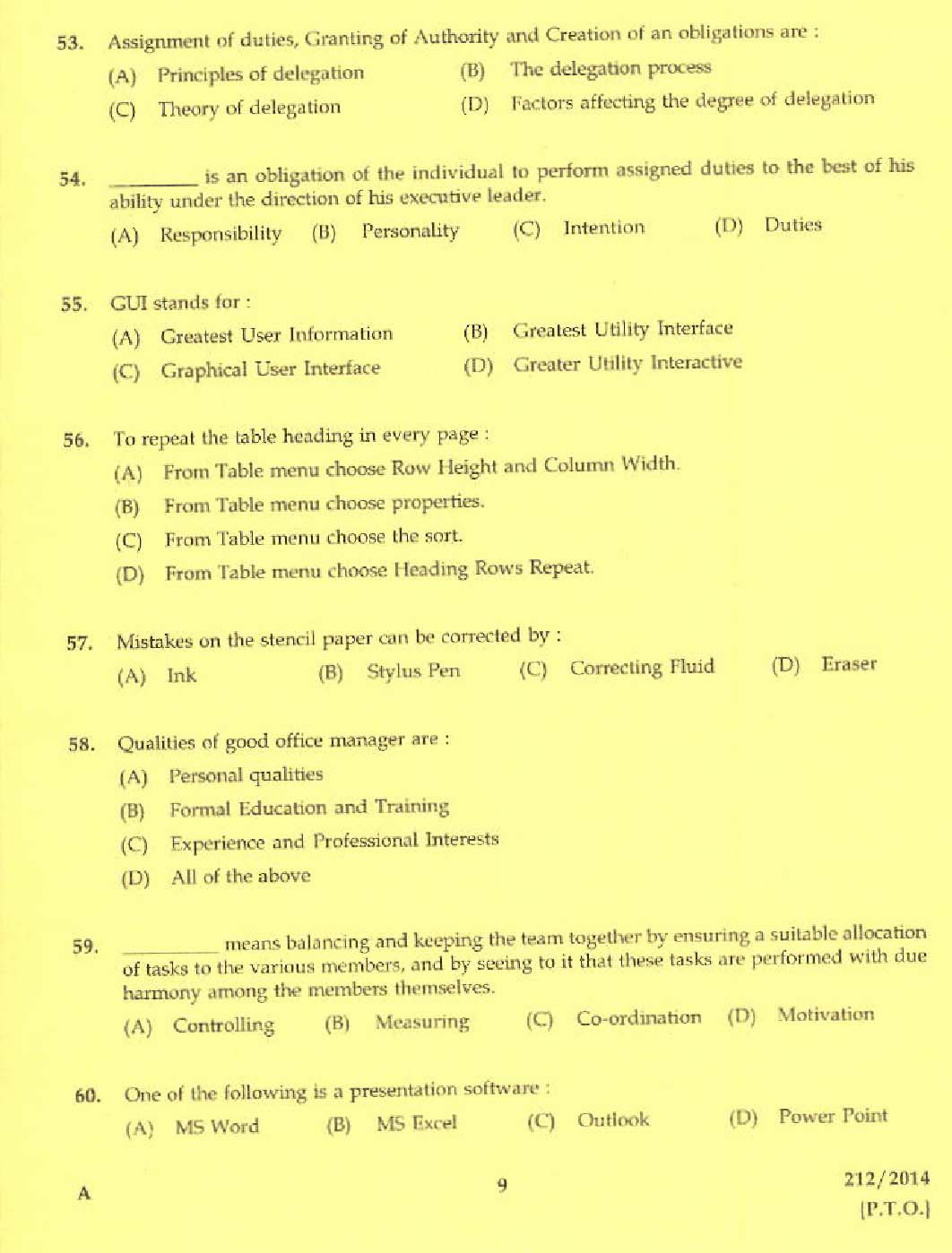 KPSC Laboratory Technical Assistant Office Secretaryship Exam 2014 7