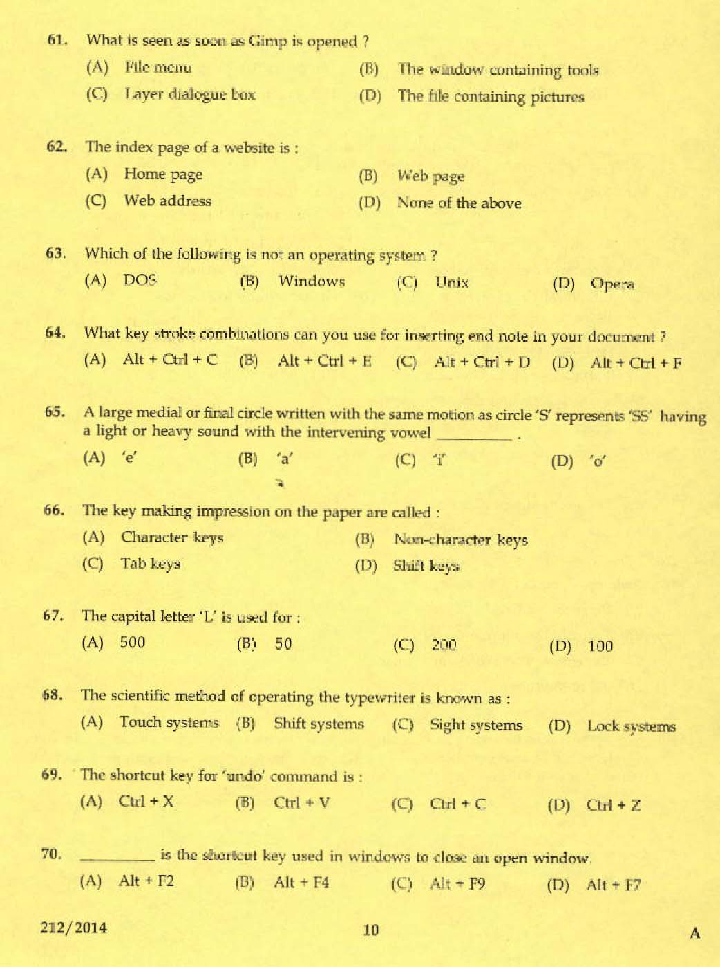 KPSC Laboratory Technical Assistant Office Secretaryship Exam 2014 8