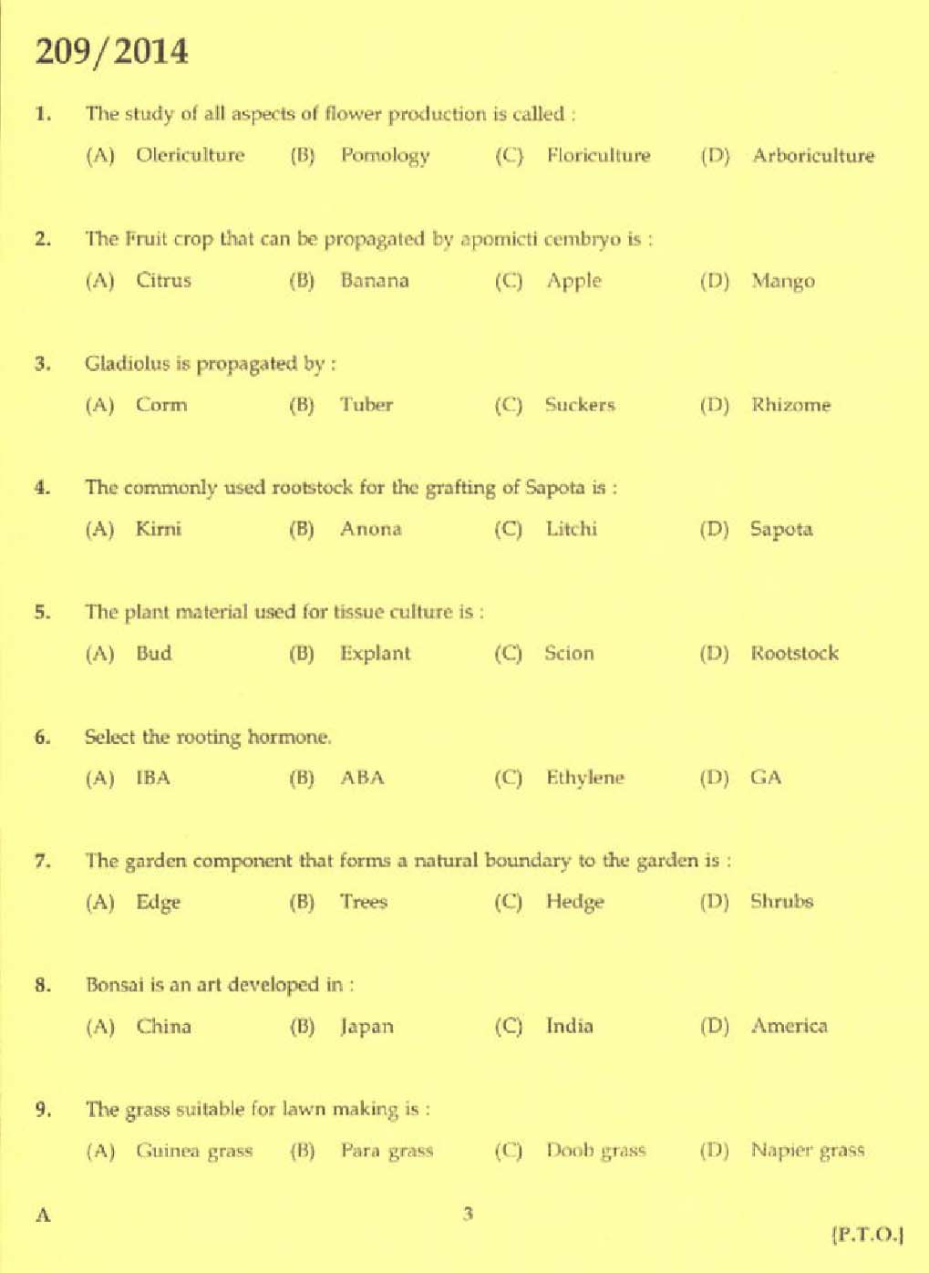 Laboratory Technical Assistant Agriculture Nursery Management Exam 2014 1