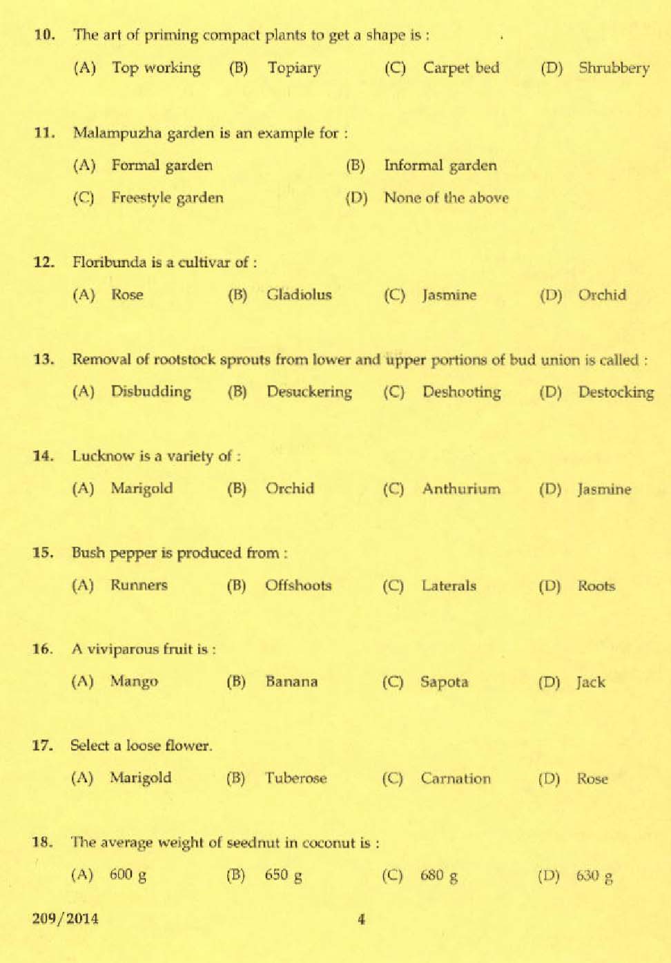 Laboratory Technical Assistant Agriculture Nursery Management Exam 2014 2