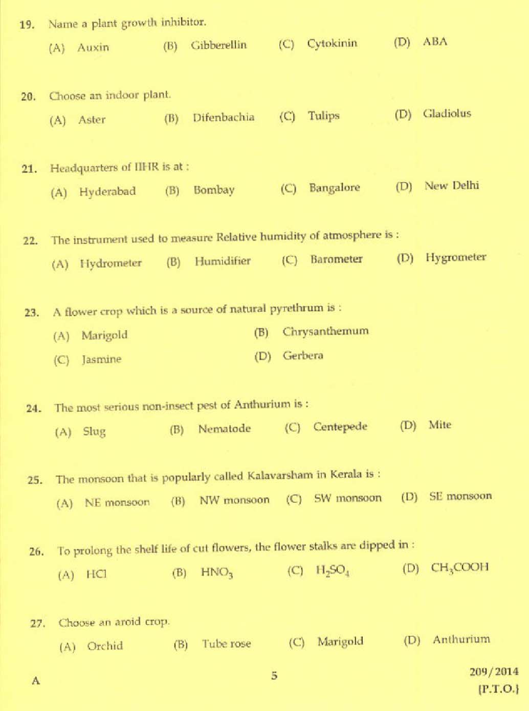 Laboratory Technical Assistant Agriculture Nursery Management Exam 2014 3