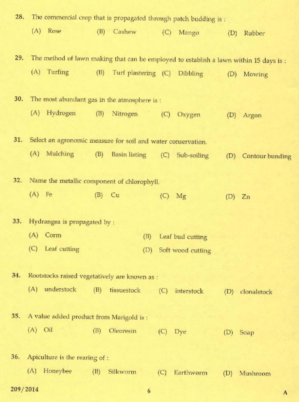 Laboratory Technical Assistant Agriculture Nursery Management Exam 2014 4