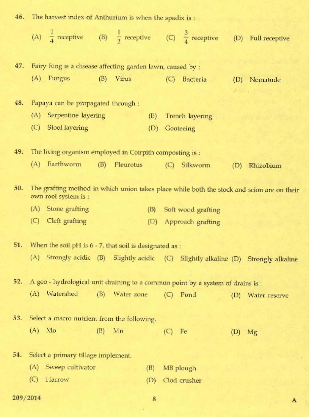 Laboratory Technical Assistant Agriculture Nursery Management Exam 2014 6