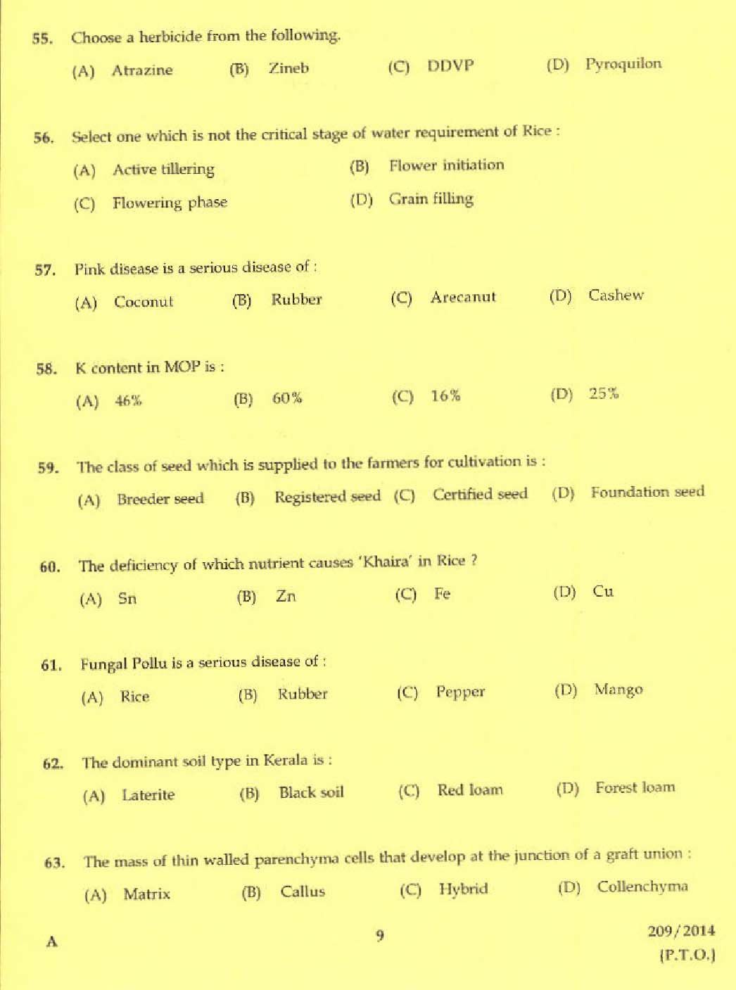 Laboratory Technical Assistant Agriculture Nursery Management Exam 2014 7