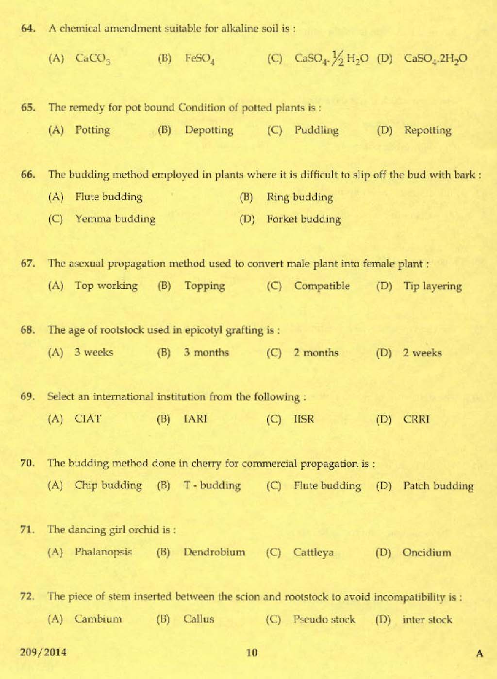 Laboratory Technical Assistant Agriculture Nursery Management Exam 2014 8