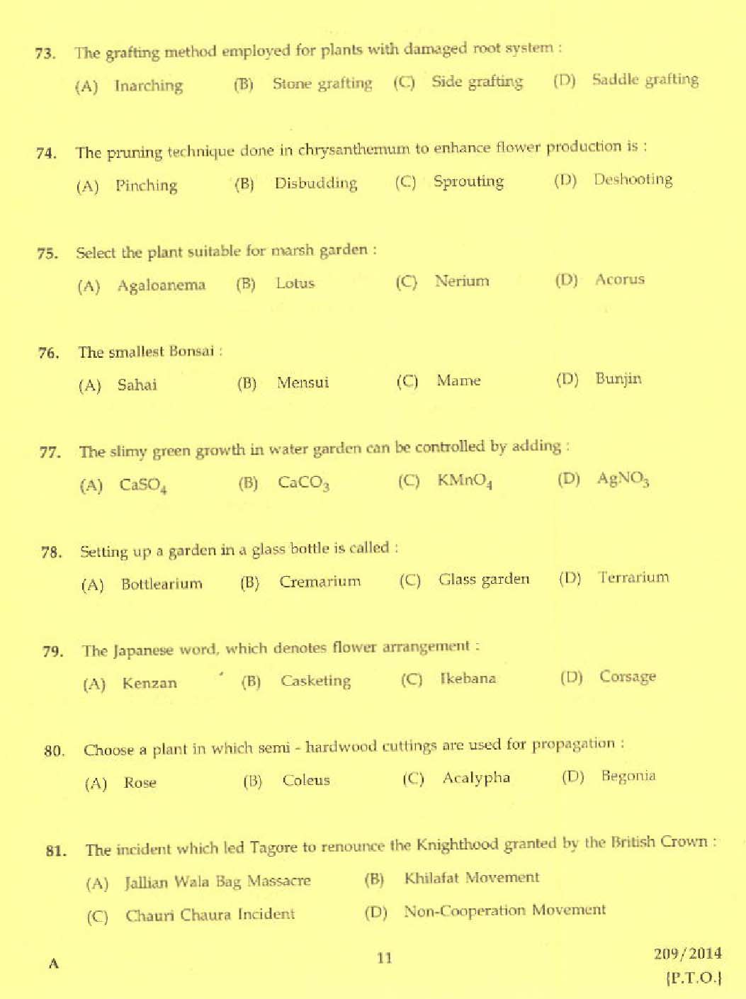 Laboratory Technical Assistant Agriculture Nursery Management Exam 2014 9