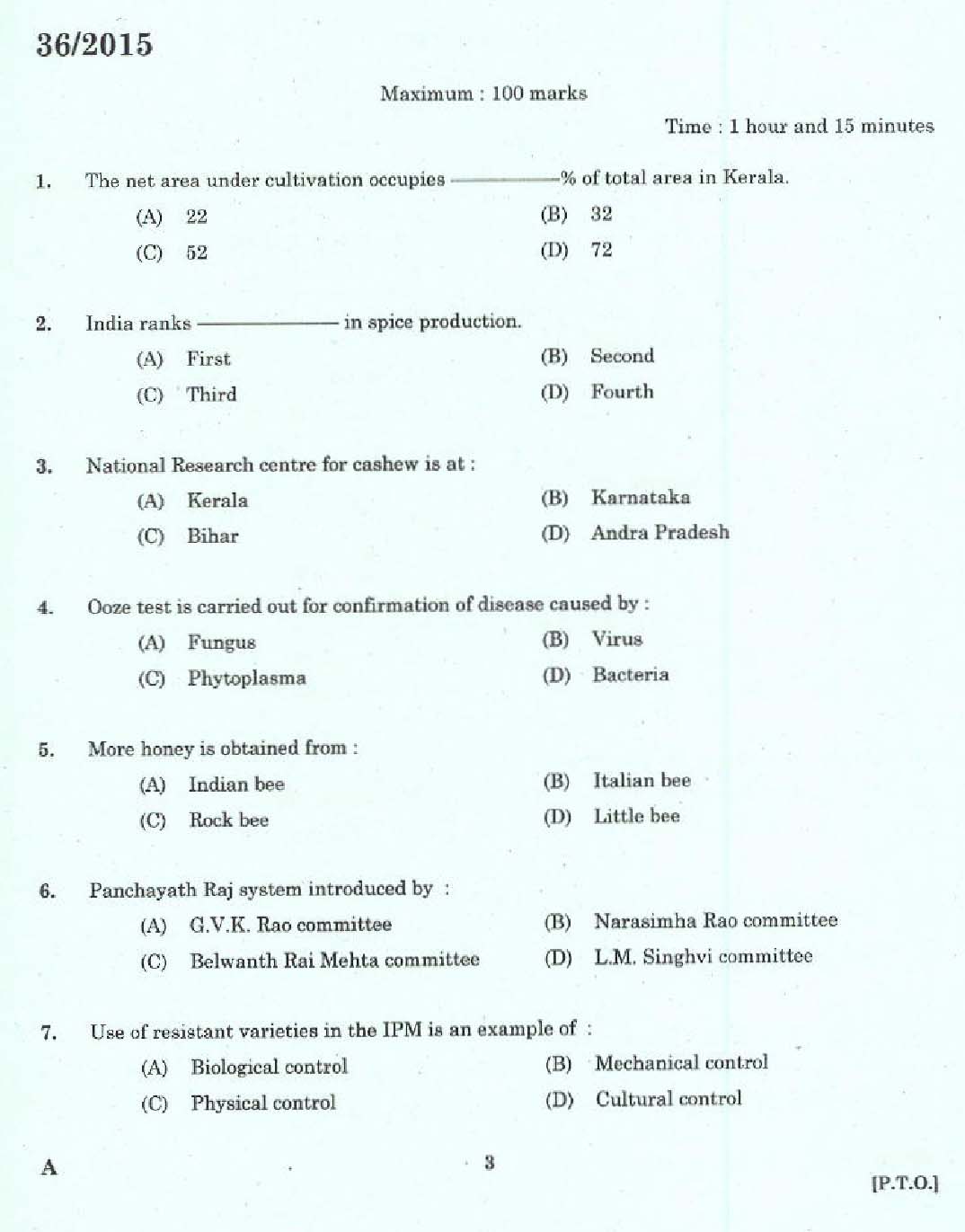 Laboratory Technical Assistant Agriculture Plant Protection Exam 2015 1