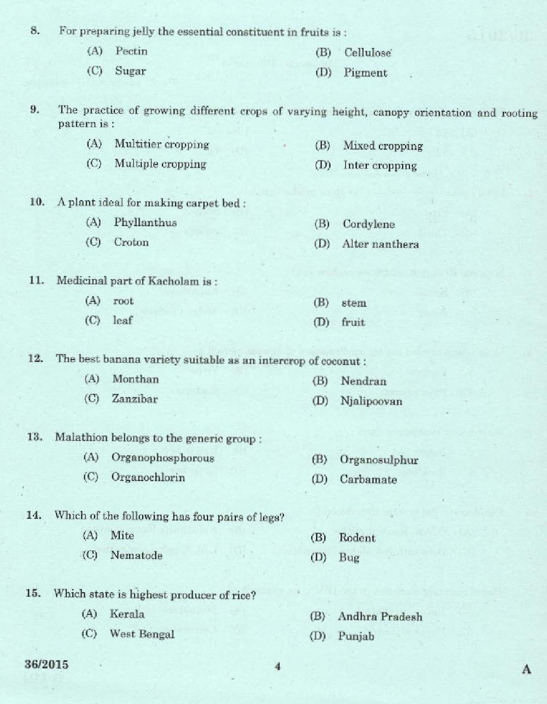 Laboratory Technical Assistant Agriculture Plant Protection Exam 2015 2