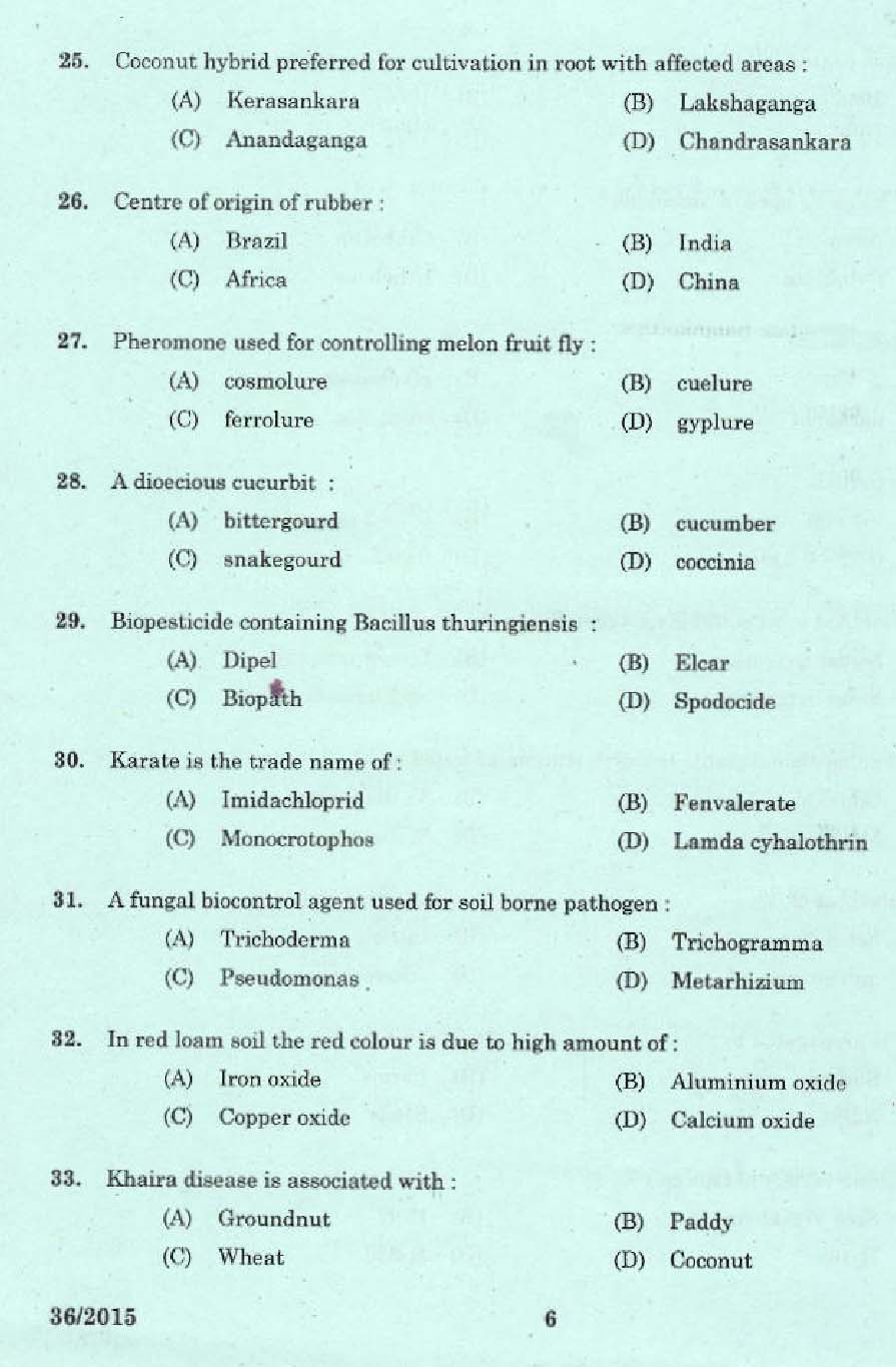 Laboratory Technical Assistant Agriculture Plant Protection Exam 2015 4