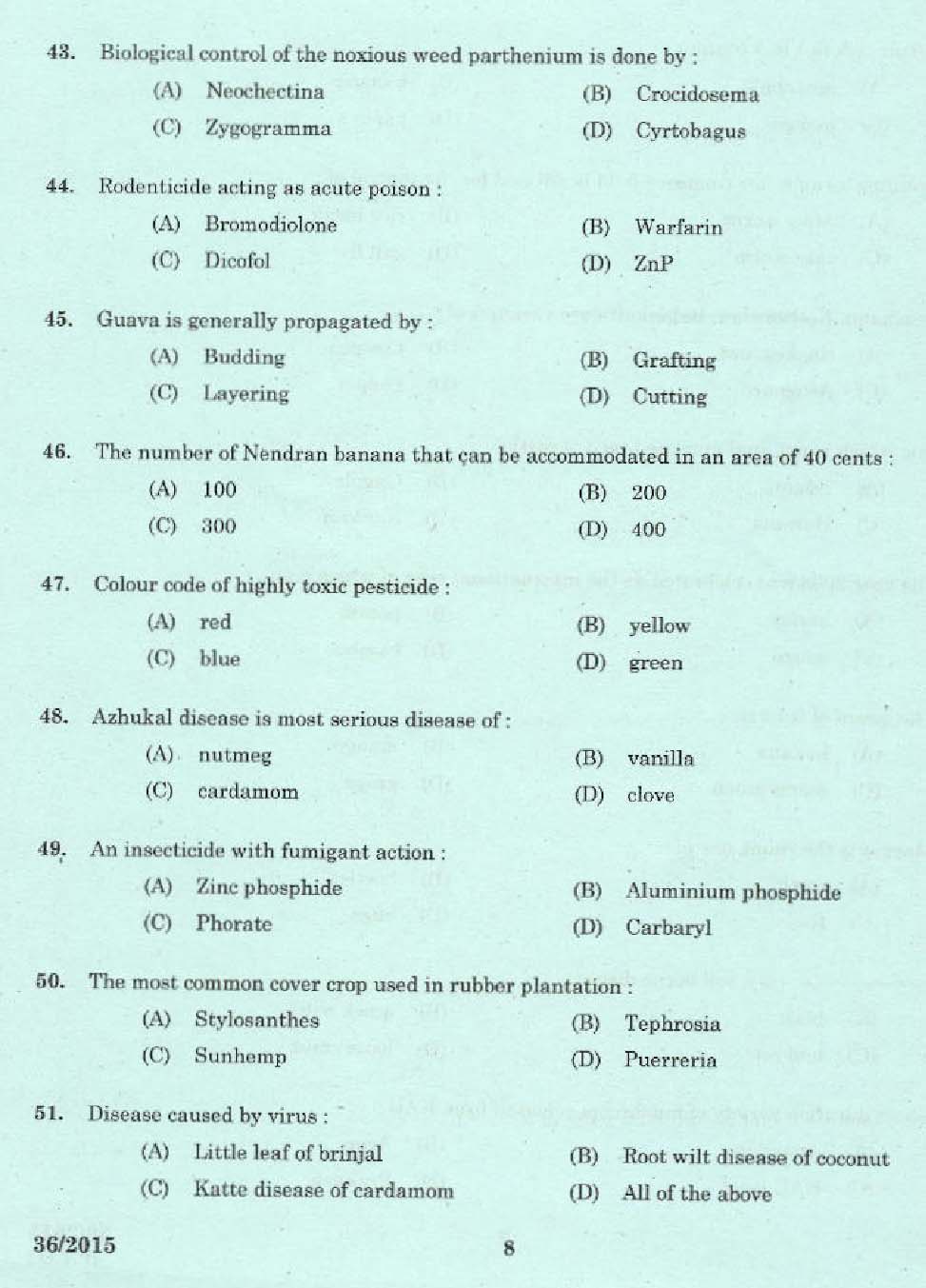 Laboratory Technical Assistant Agriculture Plant Protection Exam 2015 6