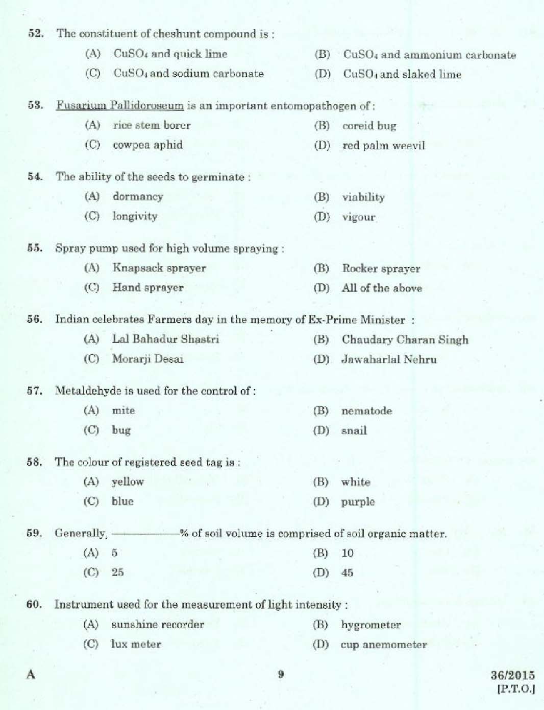 Laboratory Technical Assistant Agriculture Plant Protection Exam 2015 7